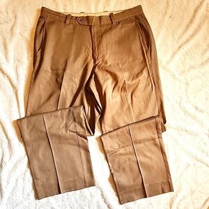 Tommy Bahama Silk Blend Flat Front Trousers Pants Tan Straight Leg Size 34 x 30